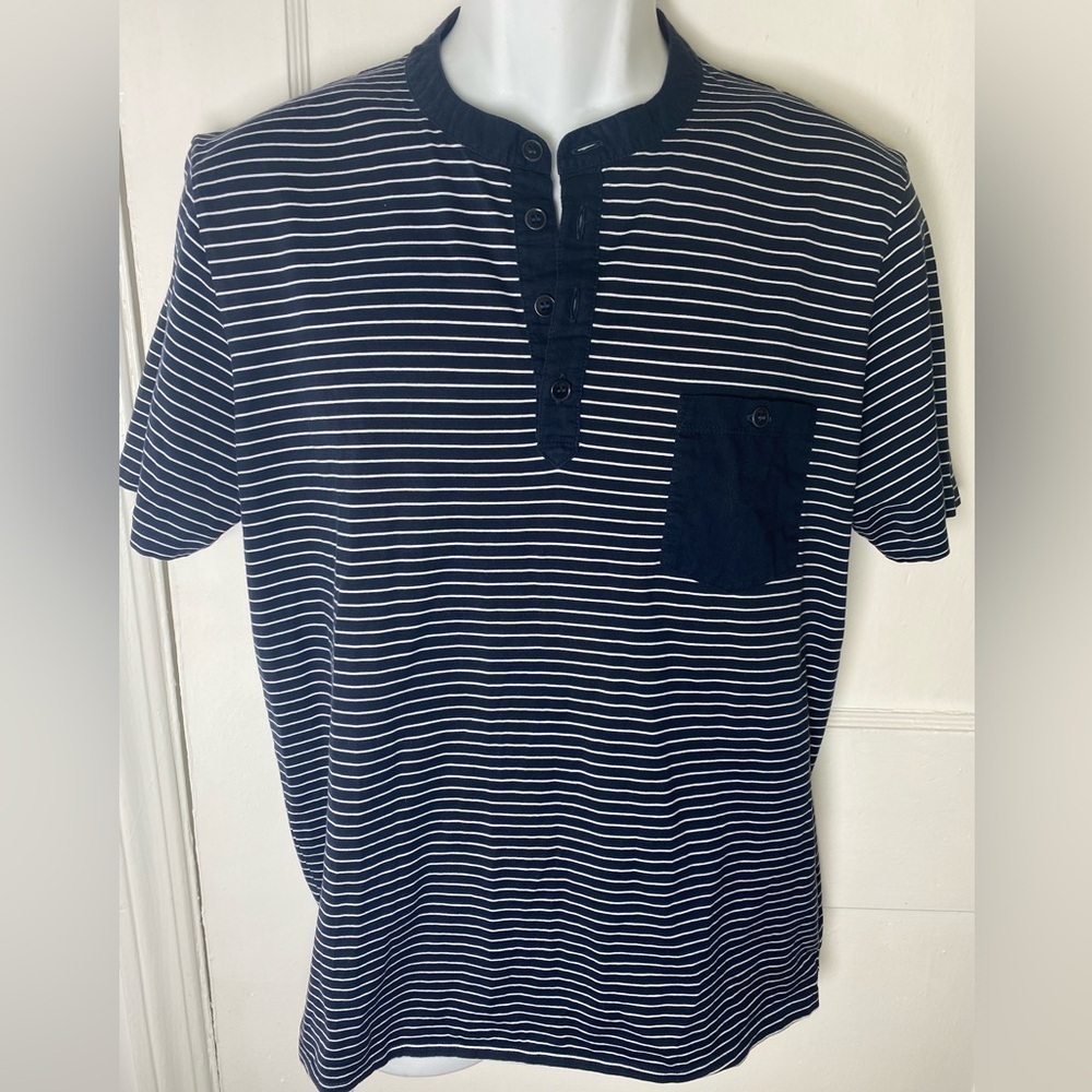 HUGO BOSS Men's Navy Striped Henley Shirt